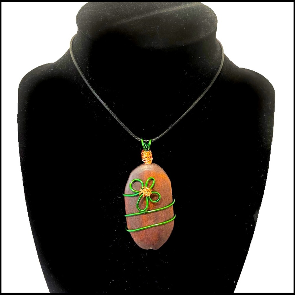 Wire-Wrapped Repurposed Wooden Pendant, Handcrafted